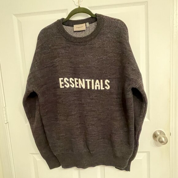 FEAR OF GOD ESSENTIALS Knit Sweater - Black/Dark Slate, Size Large - Picture 1 of 6